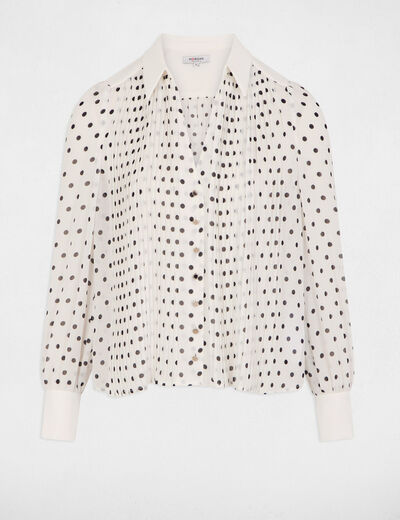 Chemise manches longues � pois blanc femme