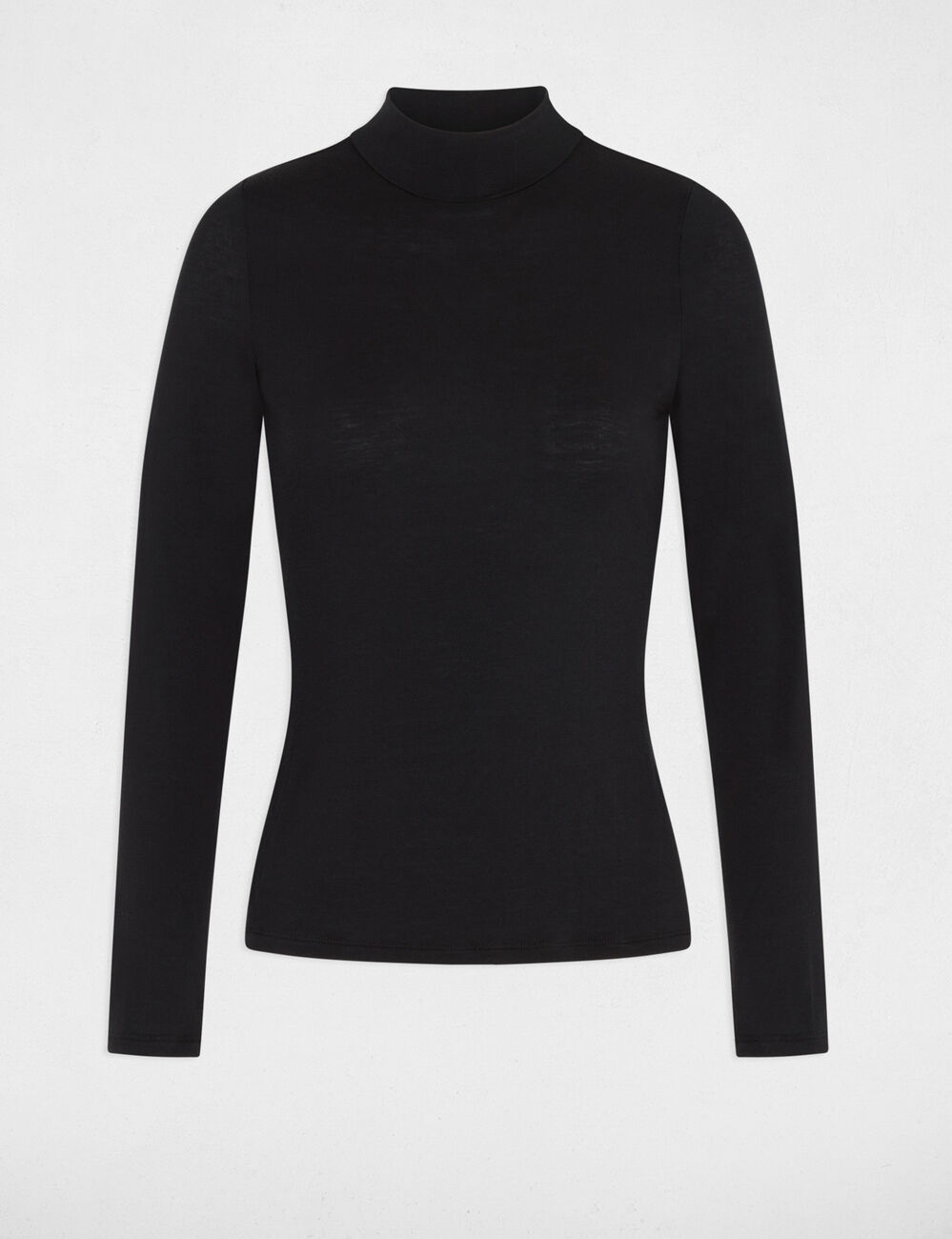 Langarm-T-Shirt mit Stehkragen schwarz damen