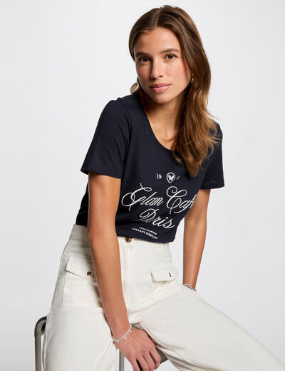 T-shirt mit Aufdruck marineblau damen