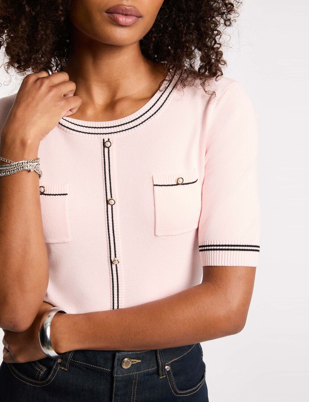 Kurz&auml;rmelige, taillierte Strickjacke hellrosa damen