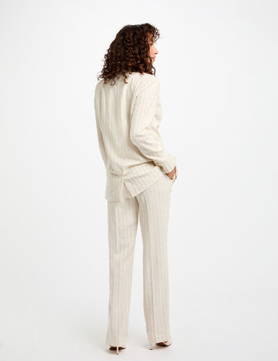 Weit geschnittene gestreifte Hose beige damen