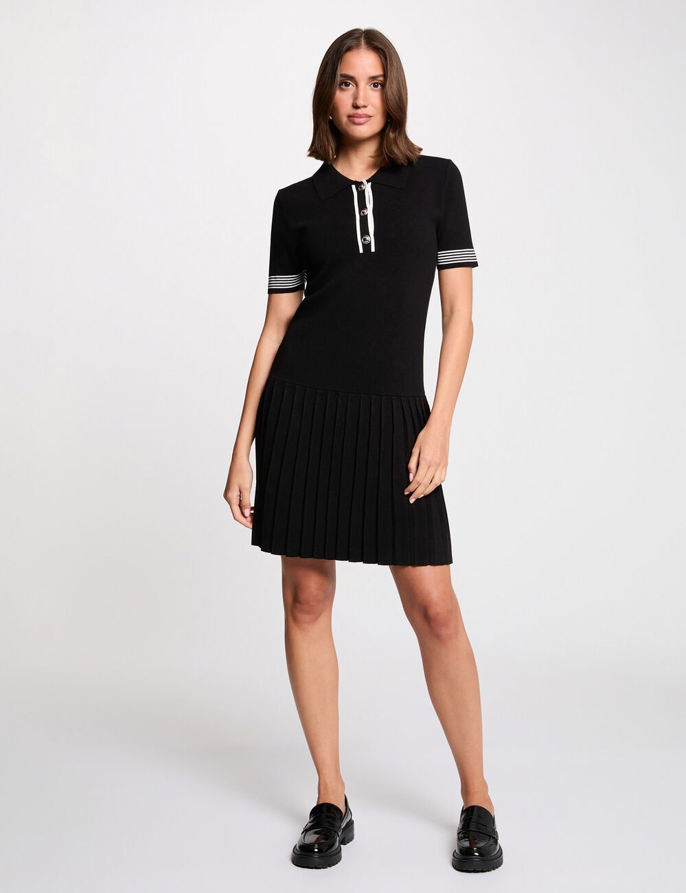 Robe tricot col polo noir femme