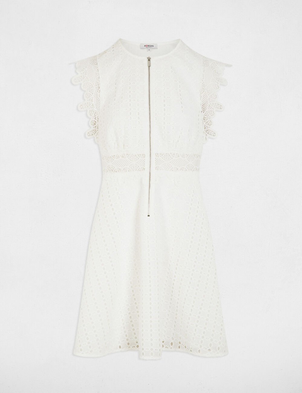 Kurzes ausgestelltes Kleid mit Spitze weiss damen