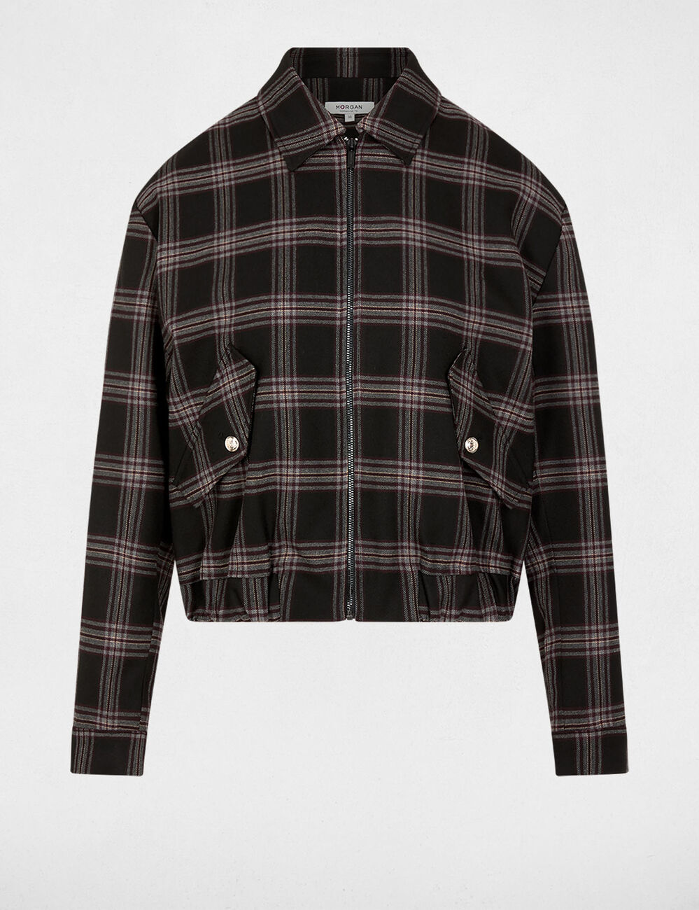 Blouson &agrave; carreaux noir femme