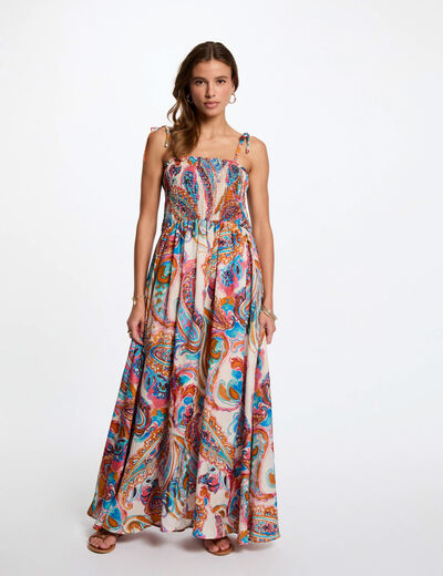Robe longue droite imprimée multicolore femme
