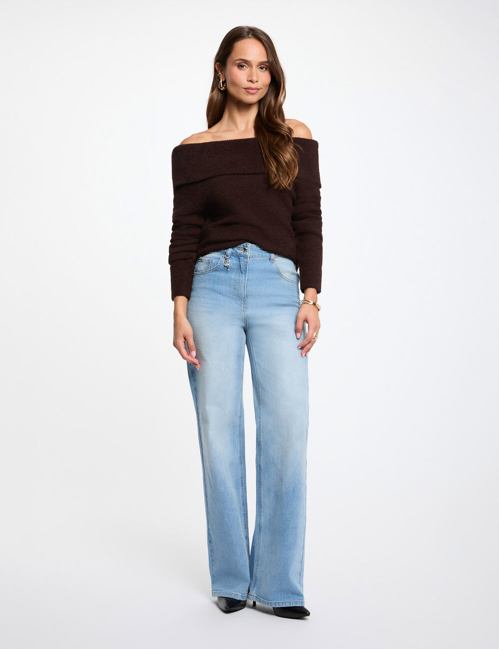 Off-Shoulder-Pullover dunkelbraun damen