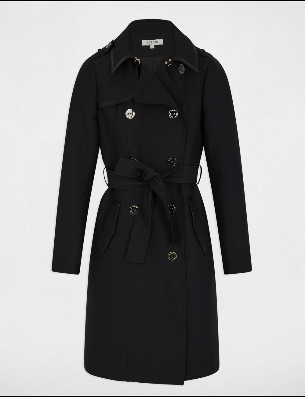 Langer Trenchcoat mit Gürtel schwarz damen