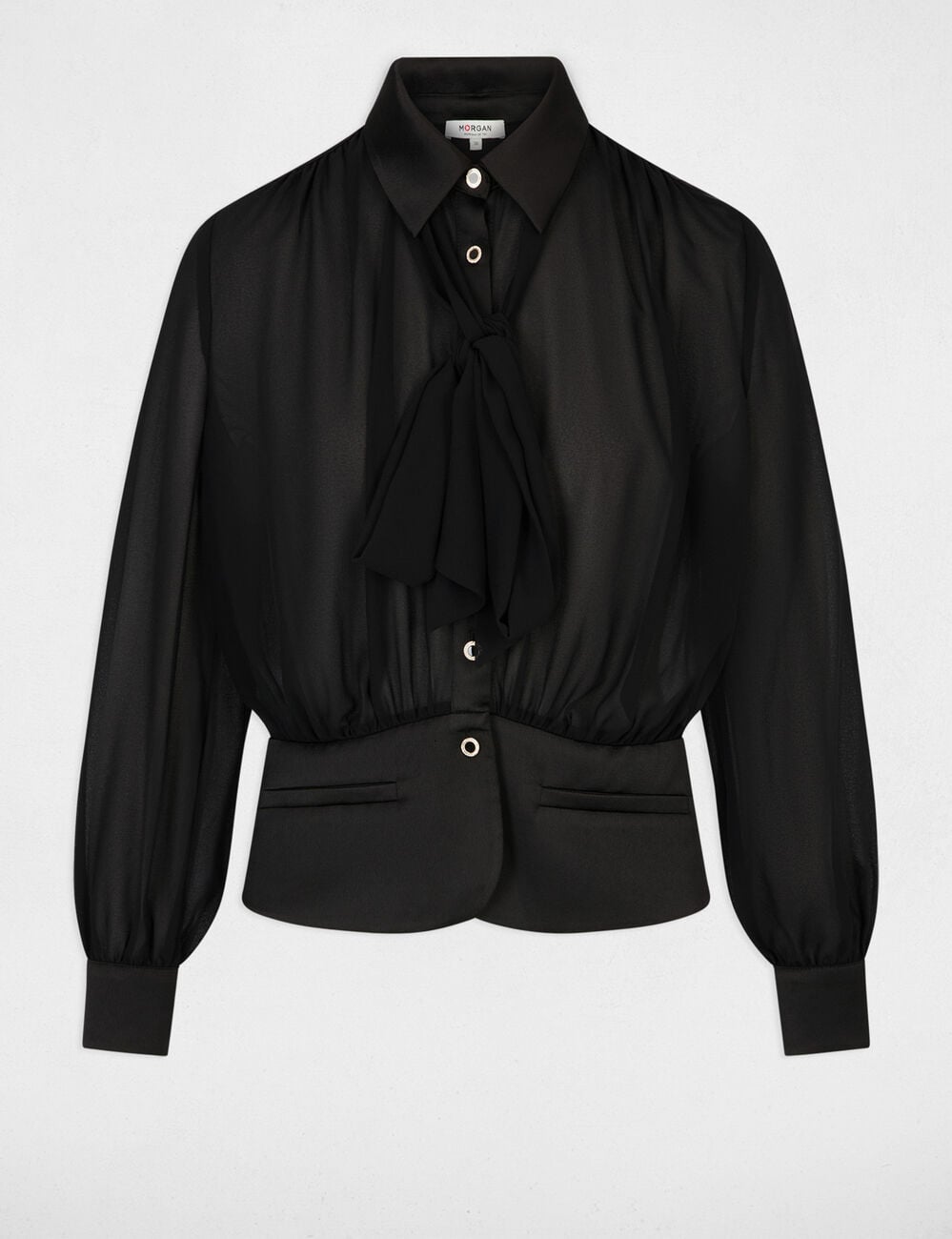 Bluse aus Voile mit Lavalli&egrave;re schwarz damen