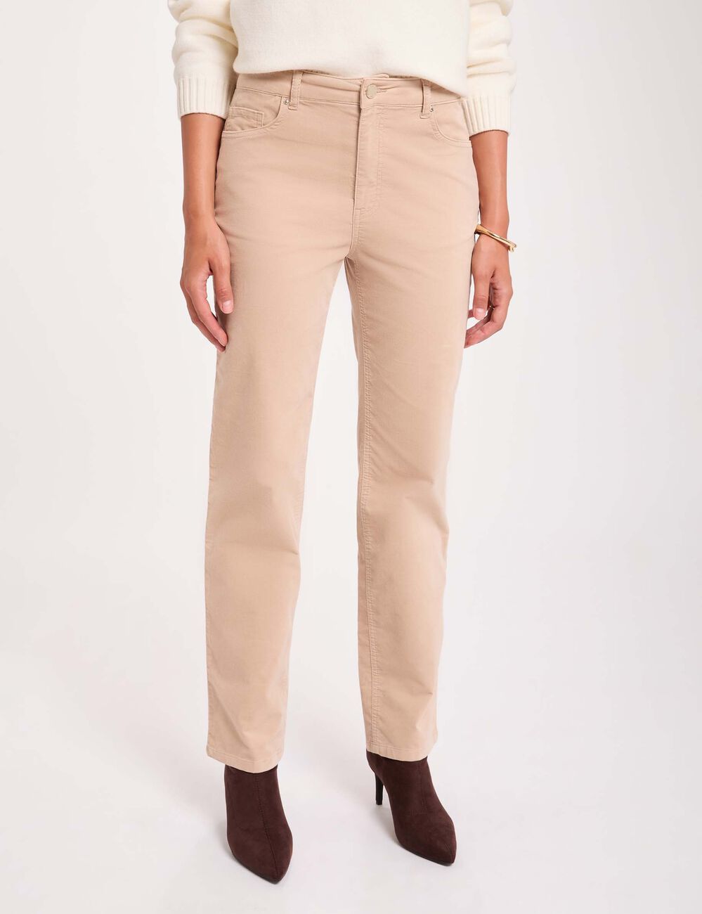 Gerade hochgeschnittene Hose naturfarben damen