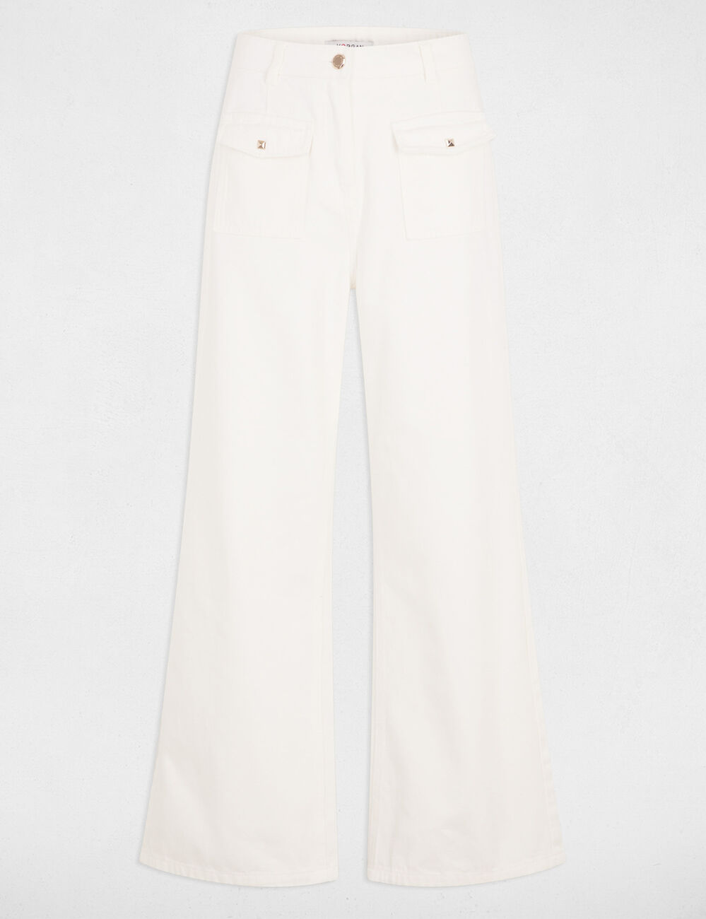 Jeans jambe large taille haute blanc femme