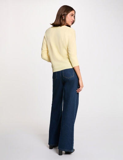 Gilet col en V manches longues jaune clair femme