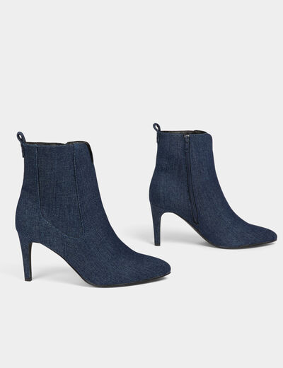 Stiefeletten mit Absatz aus Denim rohes denim damen