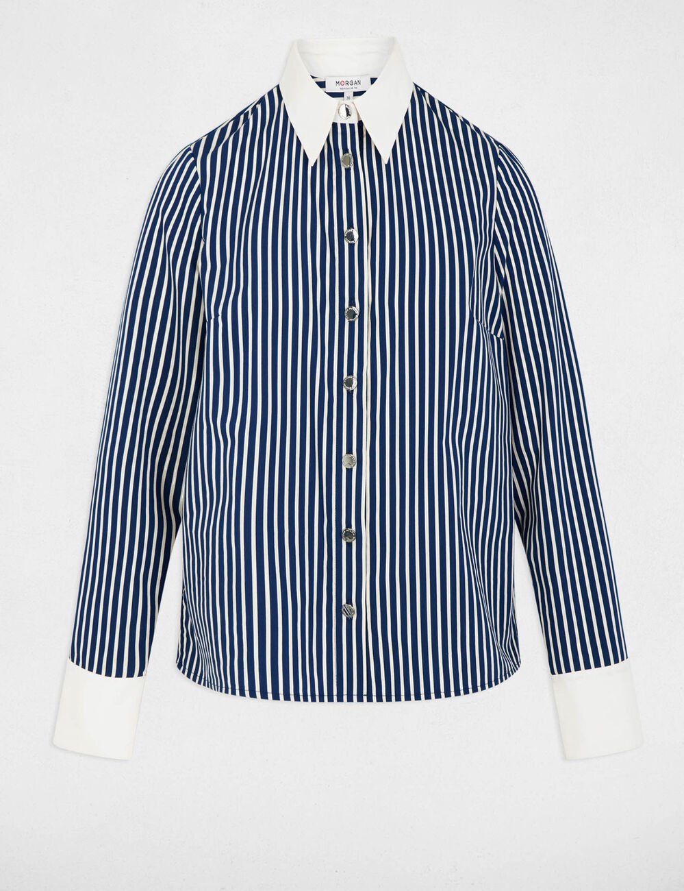 Gestreiftes Hemd mit Kontrastkragen marineblau damen