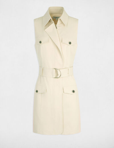 Robe cintrée zippée ceinturée beige clair femme
