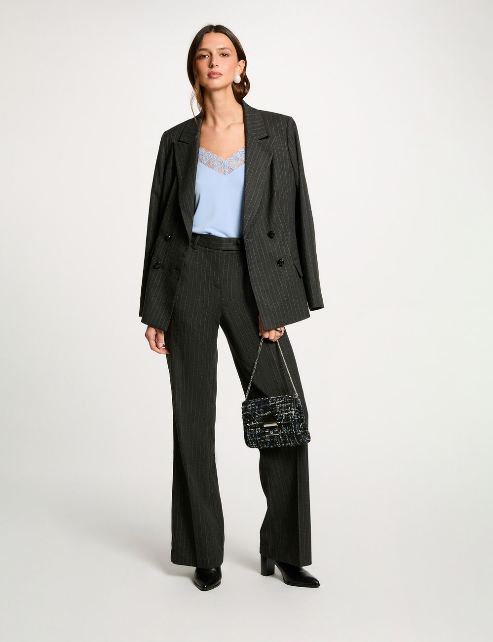 Pantalon large ray&eacute; gris fonc&eacute; femme