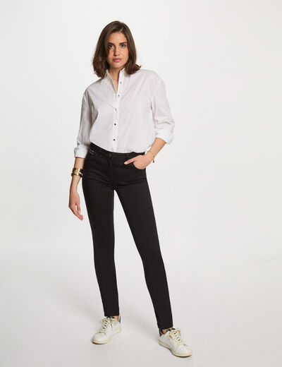 Pantalon slim enduit noir femme