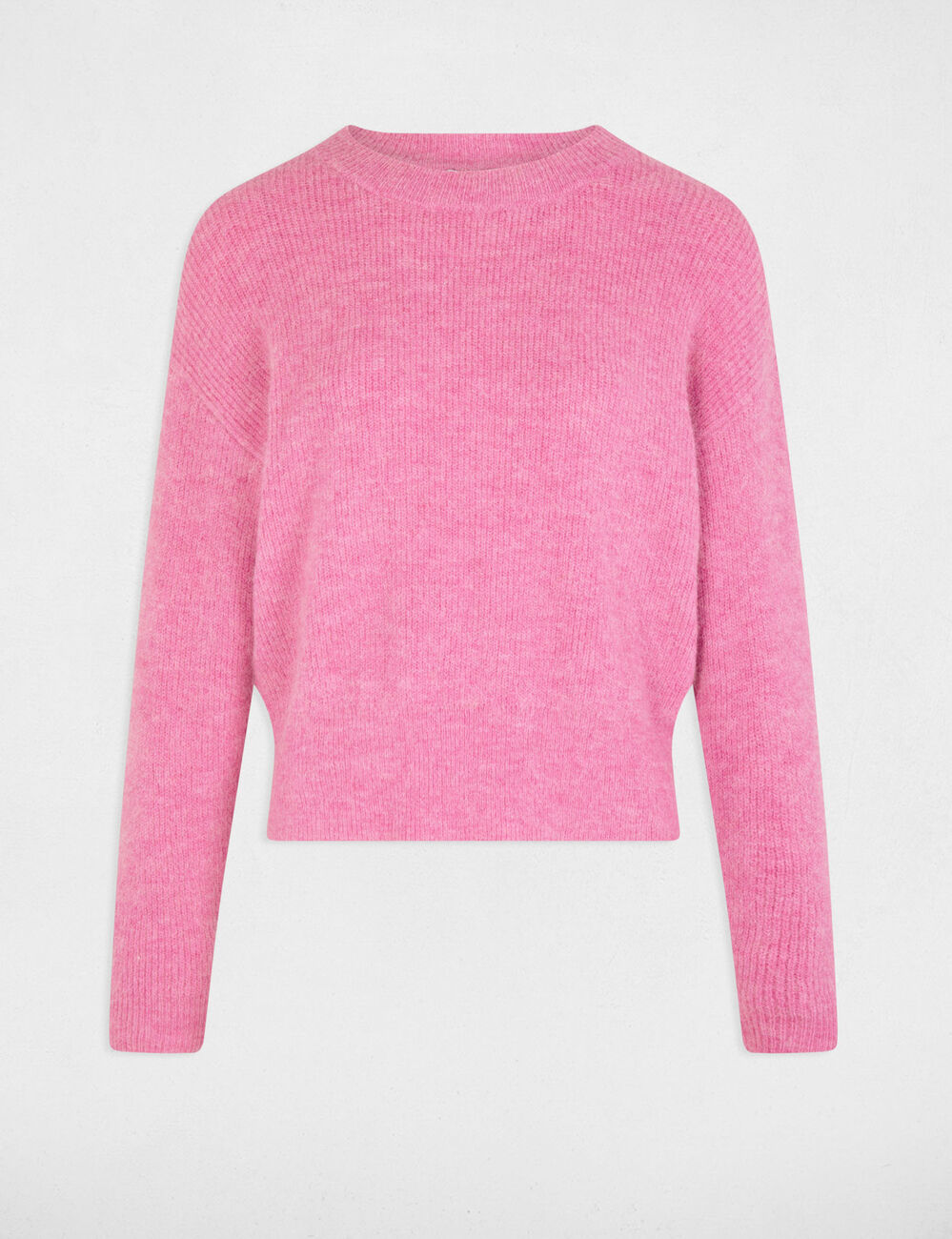 Pull col rond manches longues rose femme