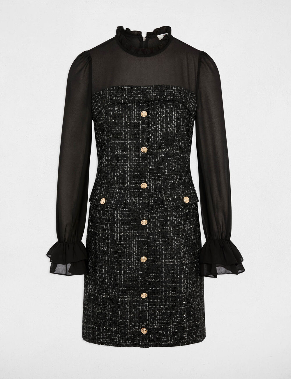 Kleid aus Tweed mit langen &Auml;rmeln schwarz damen