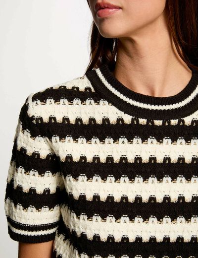 Gestreifter Pullover mit kurzen Ärmeln weiss damen