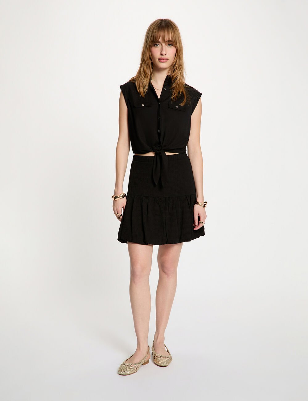 Kurzer plissierter Rock schwarz damen