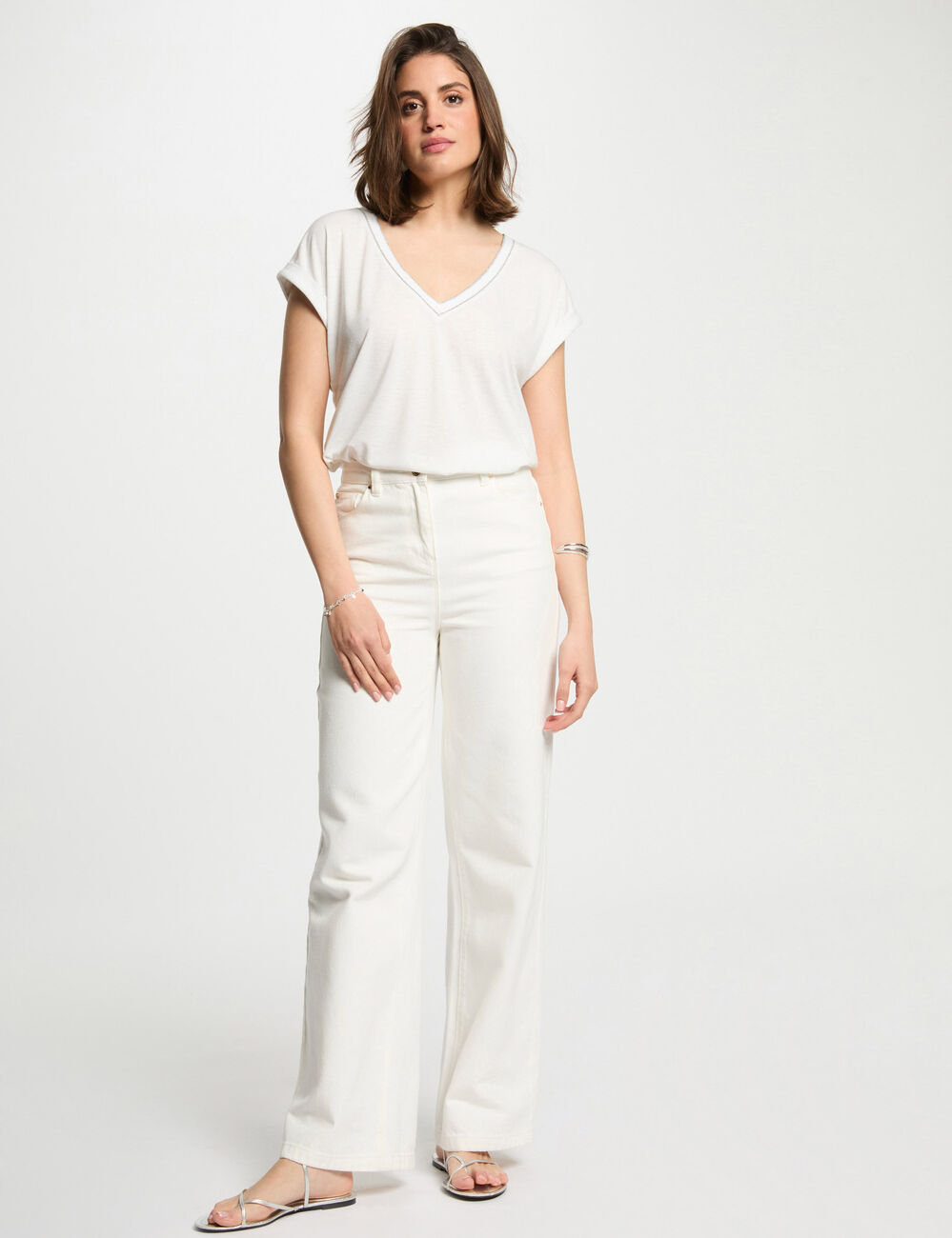 T-shirt manches courtes ivoire femme