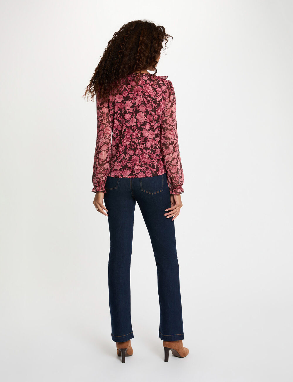 T-Shirt aus Voile mit V-Ausschnitt bordeaux damen