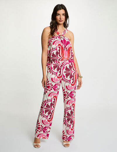 Pantalon droit fluide multicolore femme