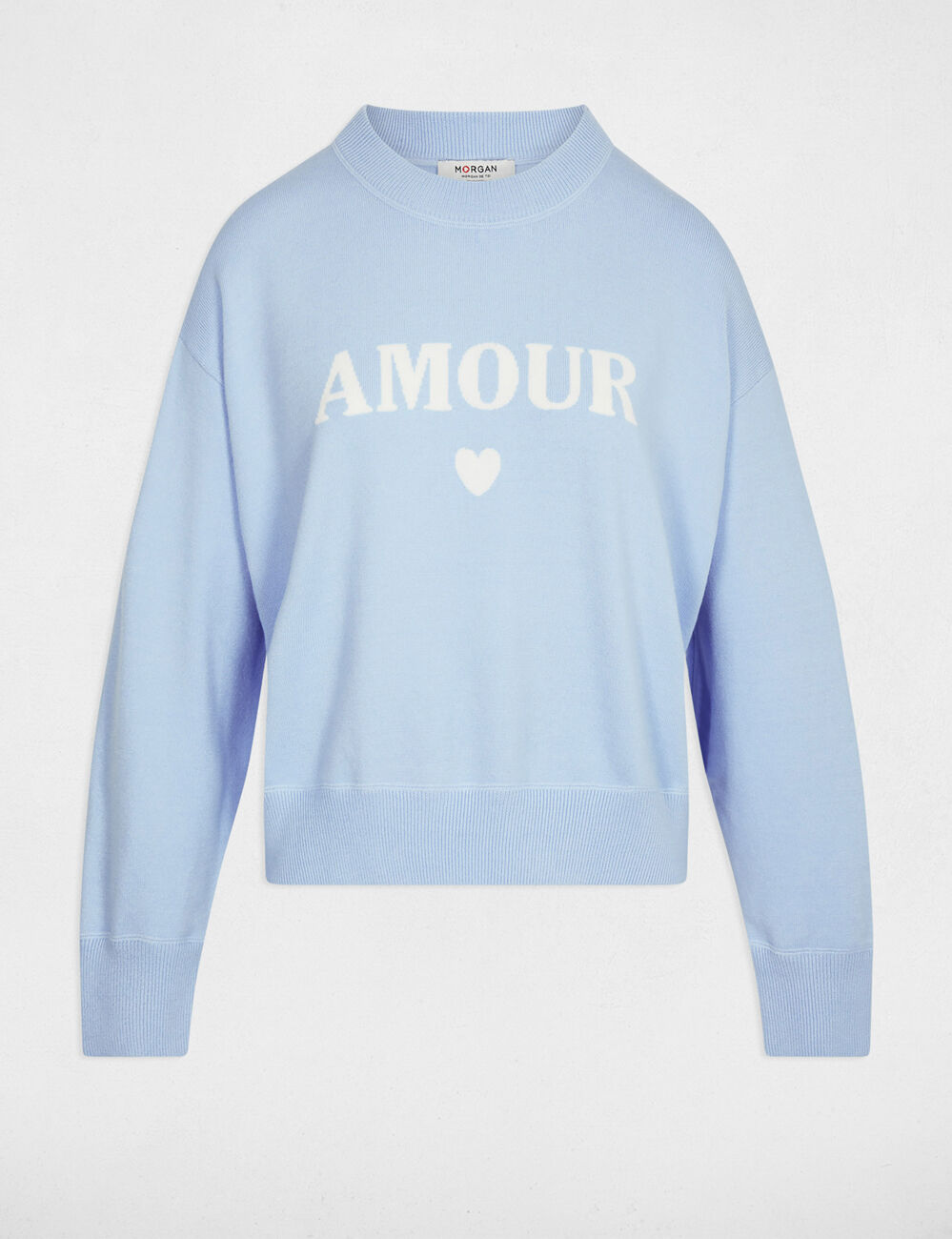 Pull &eacute;pais col rond bleu ciel femme