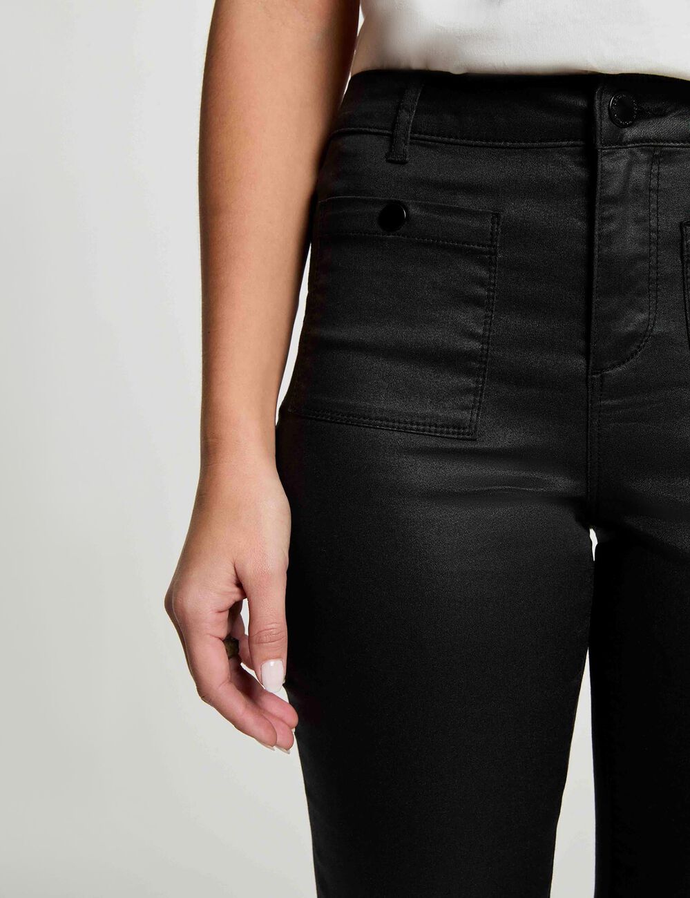 Pantalon bootcut enduit noir femme