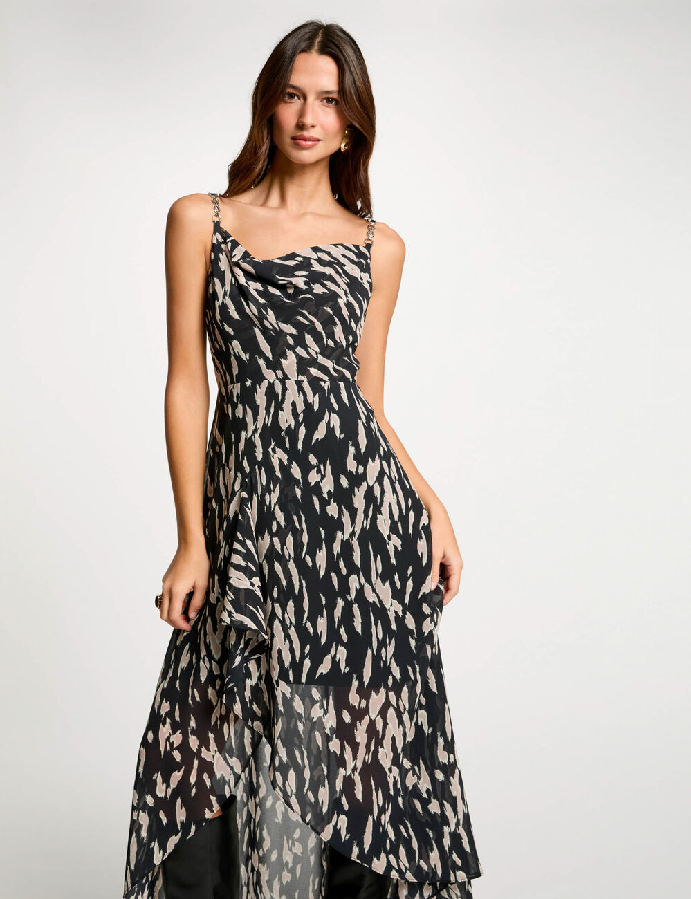 Fließendes langes Kleid schwarz damen