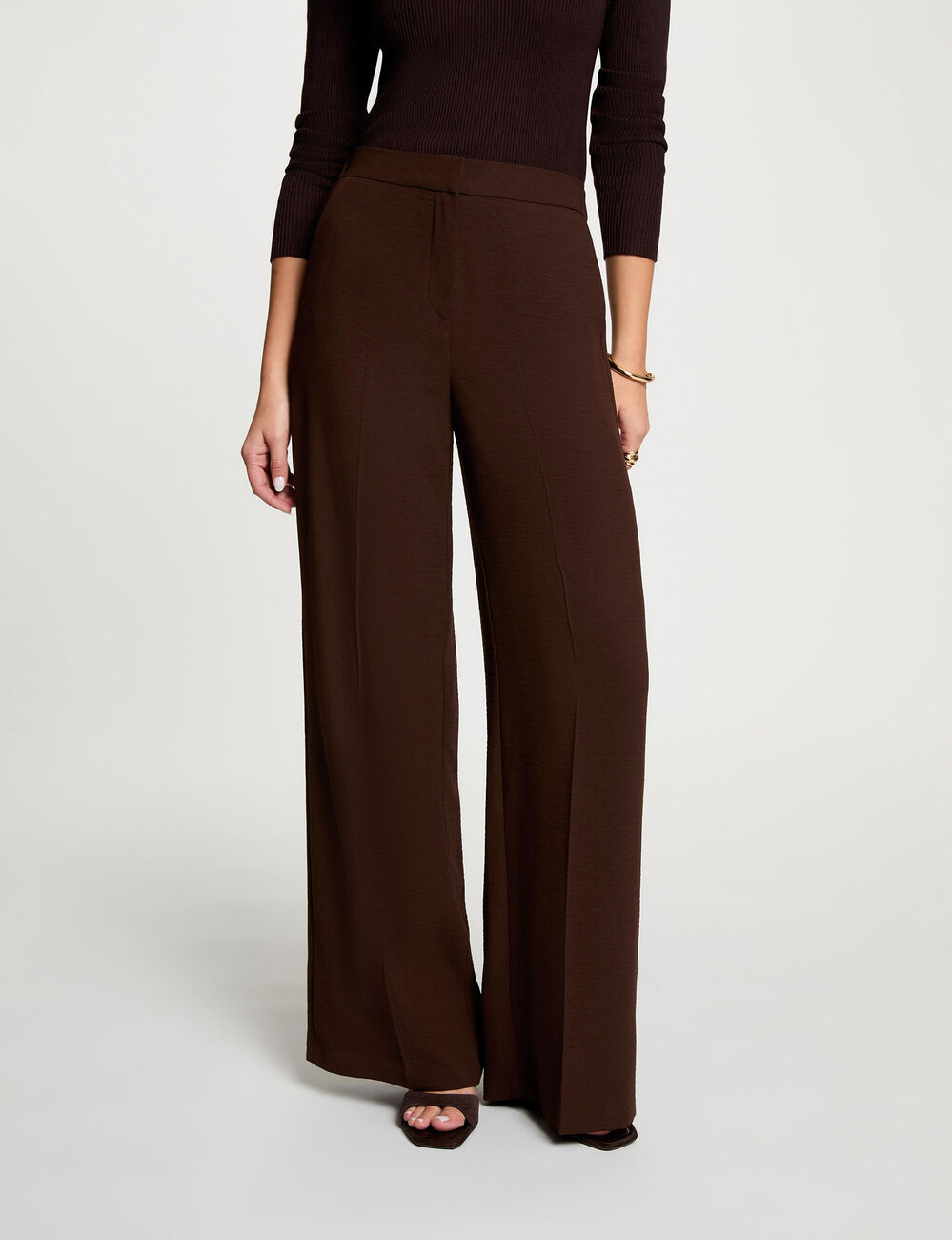Pantalon large fluide marron fonc&eacute; femme
