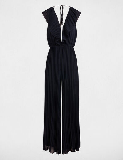 Combinaison longue plissée bleu marine femme