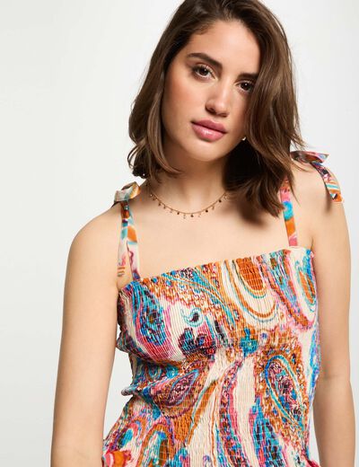 Bedrucktes gesmoktes Top mehrfarbig damen