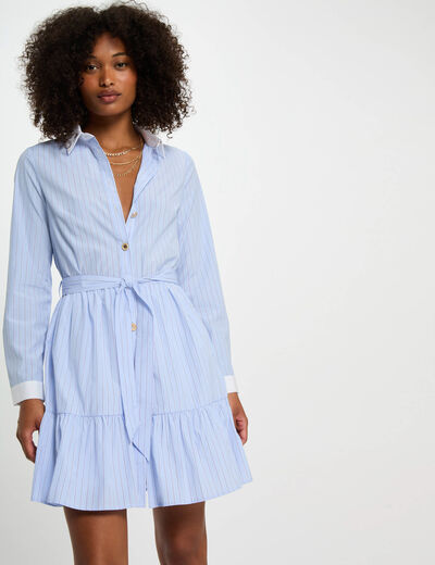 Robe courte trapèze rayée bleu ciel femme