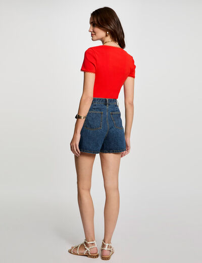 T-shirt manches courtes côtelé orange femme