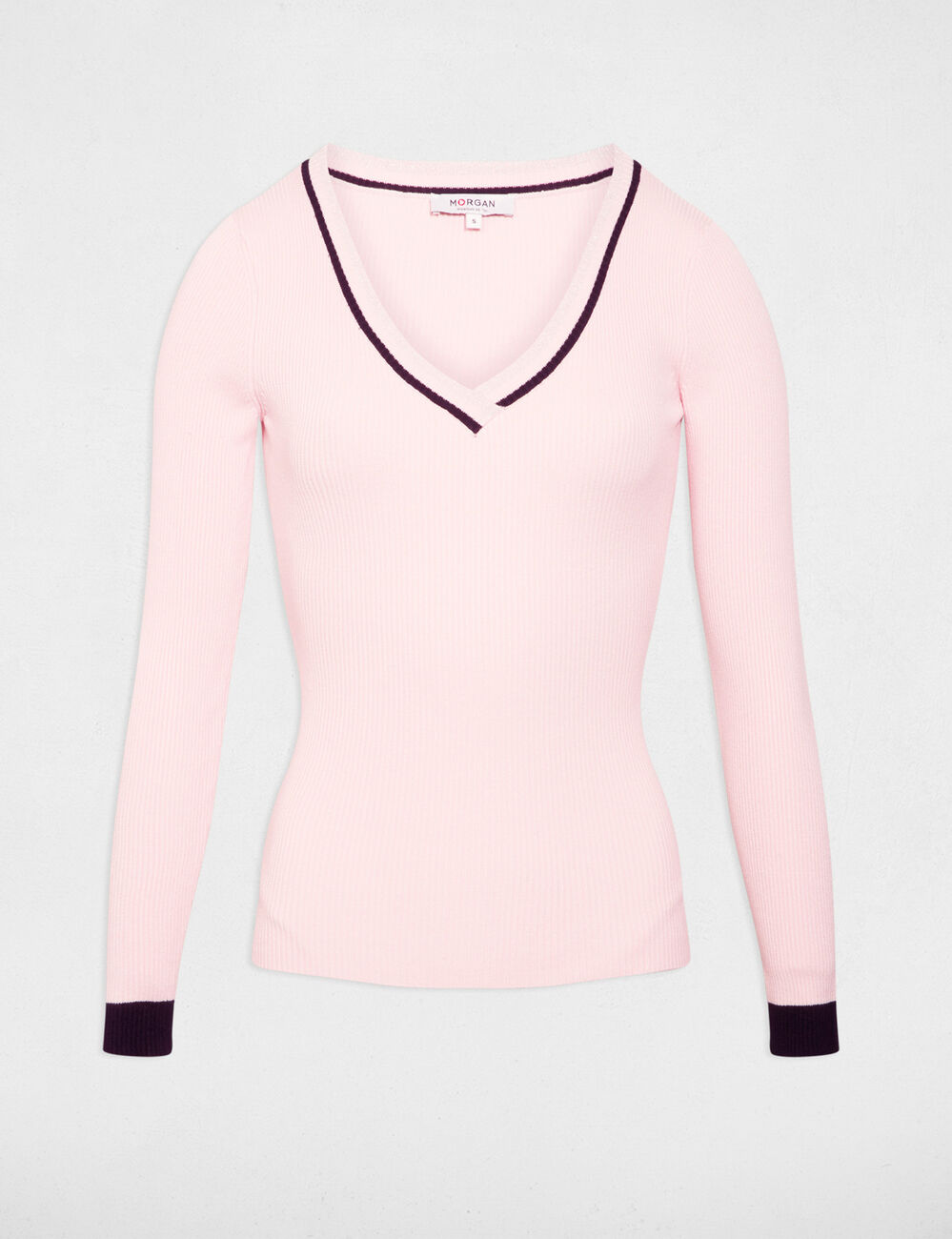 Langarm-Pullover mit V-Ausschnitt hellrosa damen