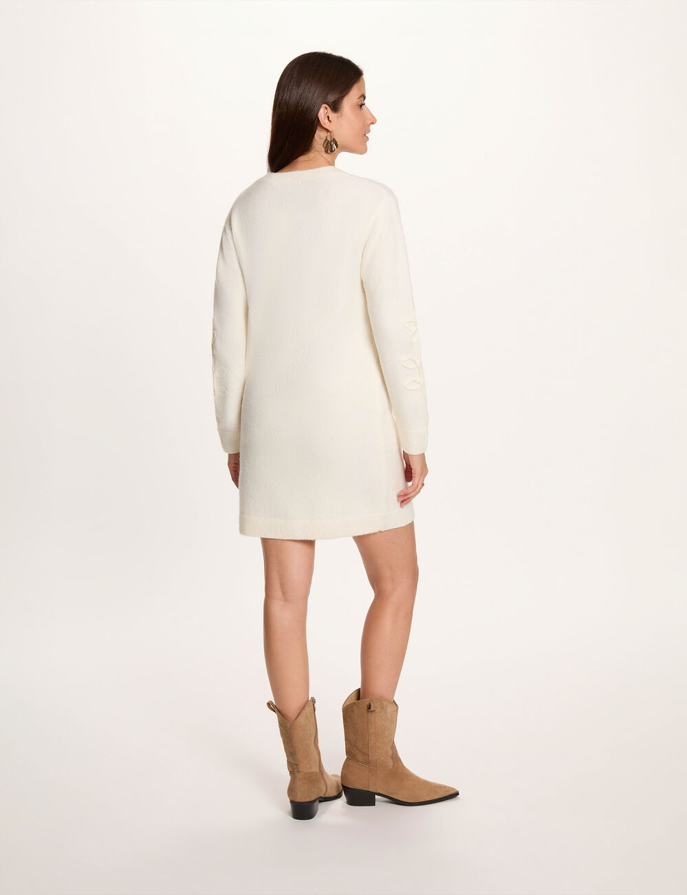 Robe tricot manches longues ivoire femme
