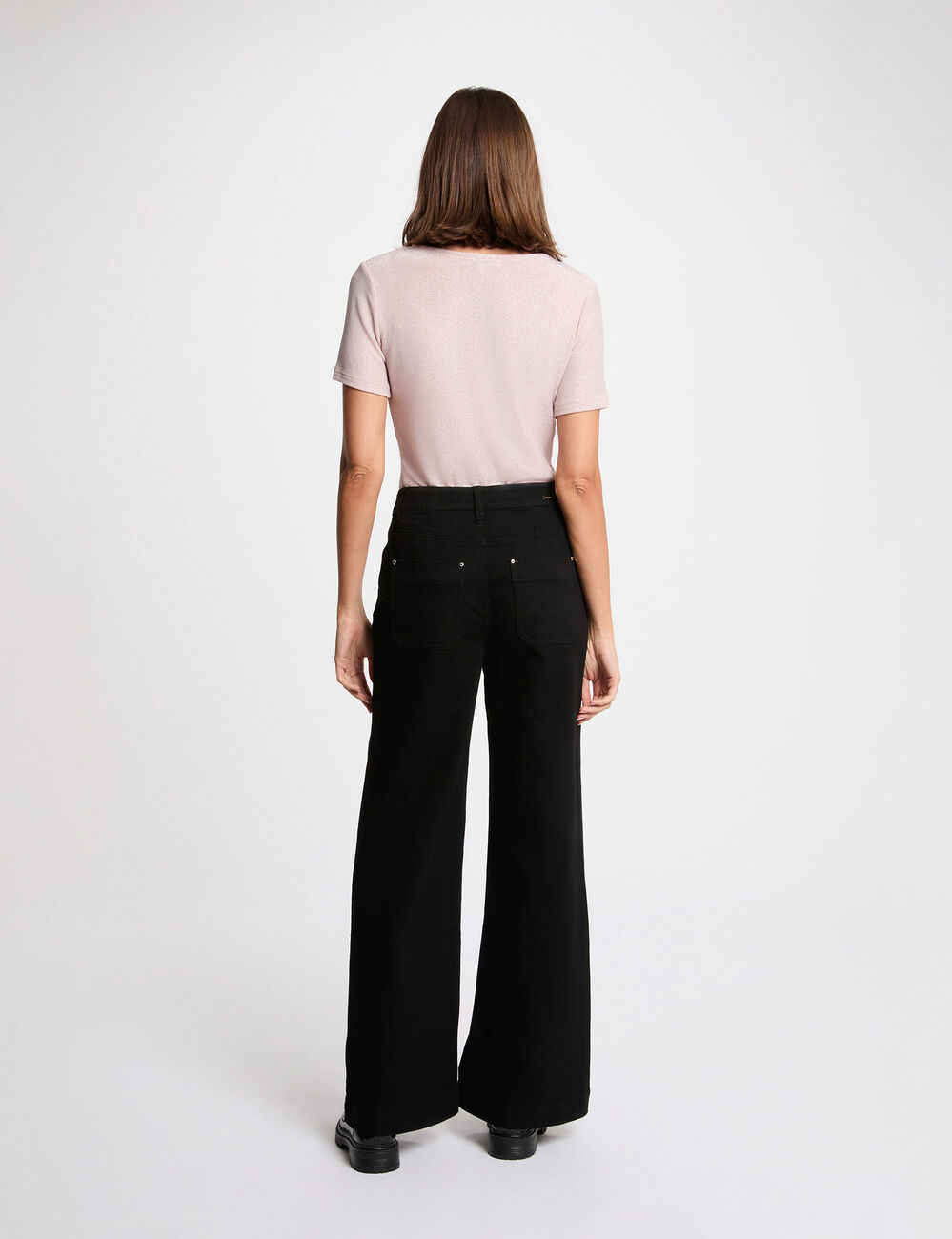 Weit geschnittene hochgeschnittene Hose schwarz damen