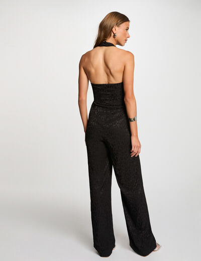 Langer Jumpsuit mit V-Ausschnitt schwarz damen