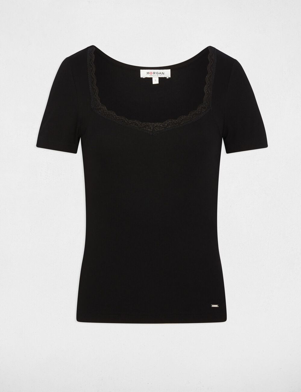 Tailliertes T-Shirt mit Herzausschnitt schwarz damen