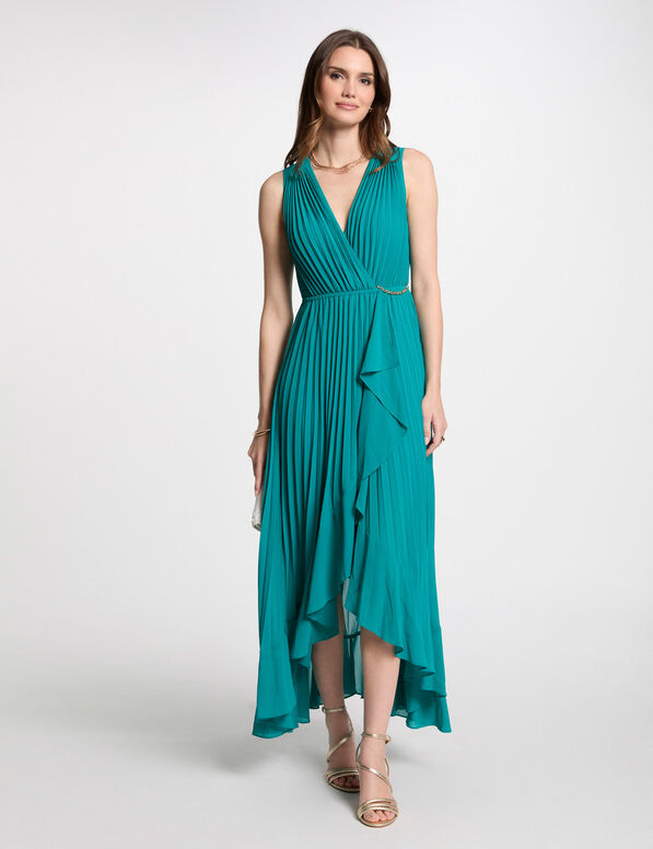 robe longue fluide plissee bleu turquoise femme Robe longue fluide plissée bleu turquoise femme