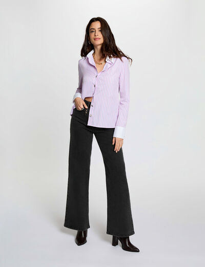 Weit geschnittene hochgeschnittene Hose schwarz denim damen