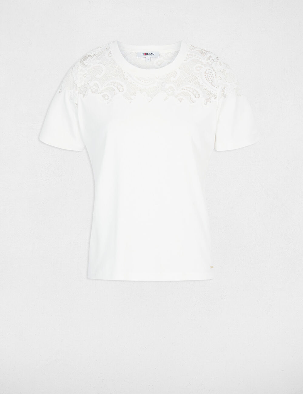 T-shirt dentelle manches courtes blanc femme