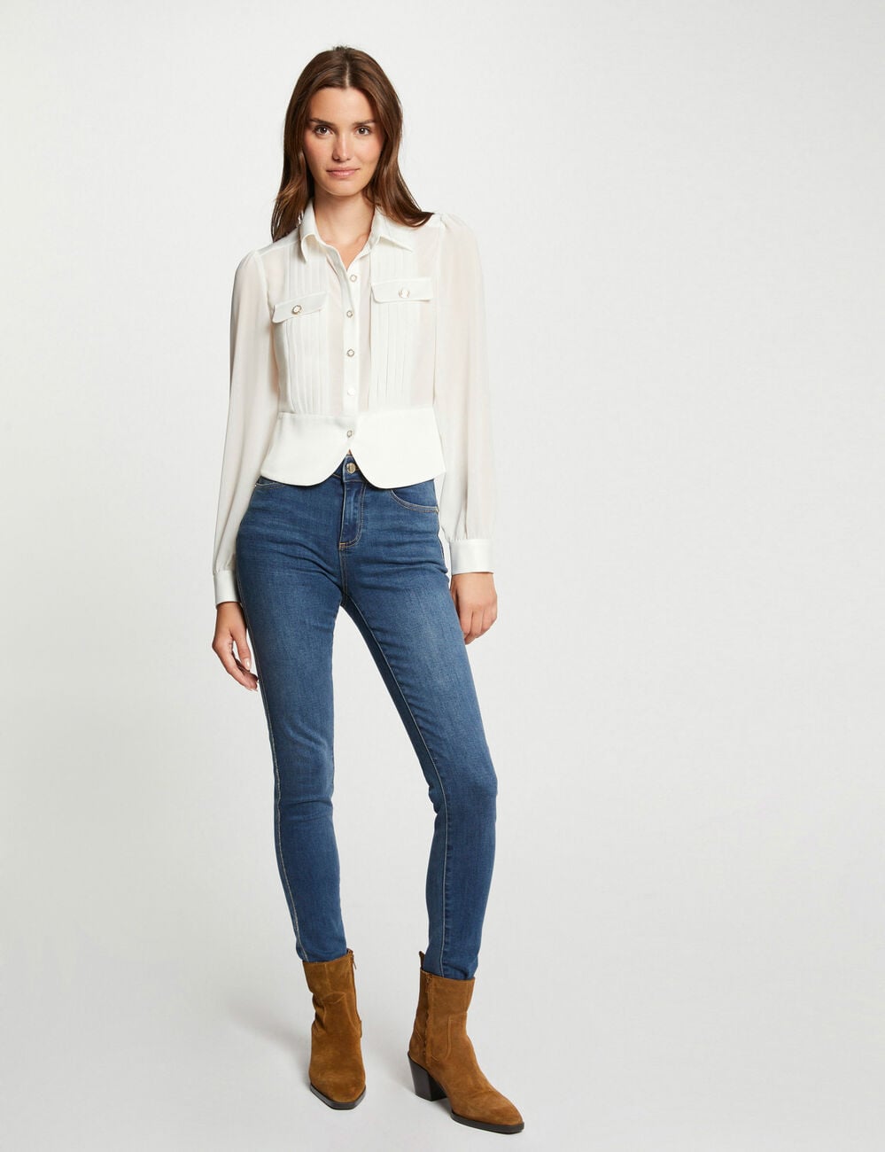 Taillierte Satinbluse elfenbein damen