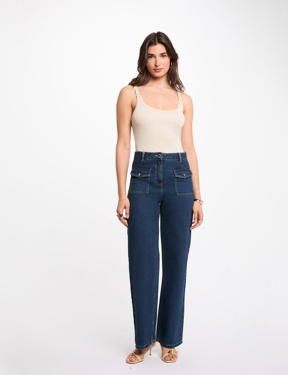 T-shirt cintr&eacute; col rond blanc femme