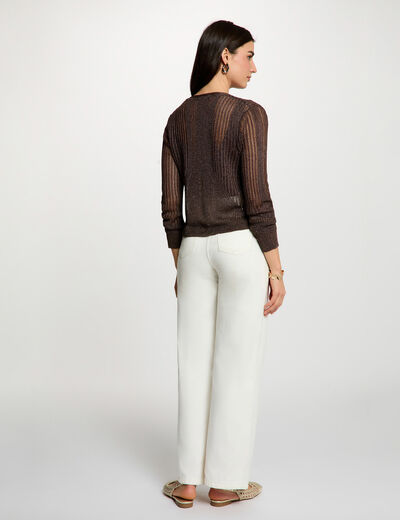 Gilet manches longues ajour&eacute; marron fonc&eacute; femme