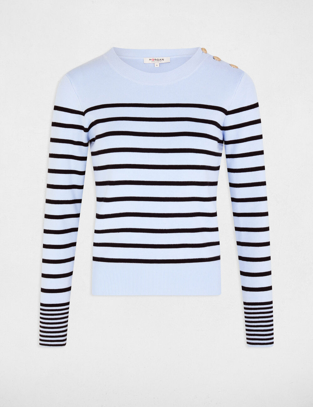 Langärmeliger gestreifter Pullover himmelblau damen