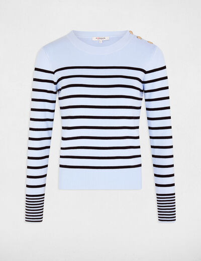 Pull manches longues à rayures bleu ciel femme