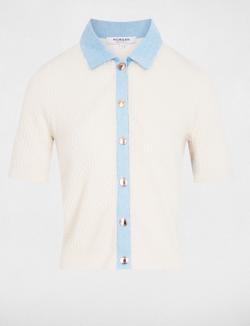 Gilet manches courtes ivoire femme