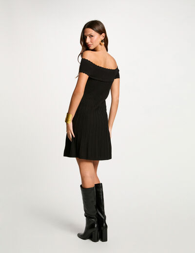 Robe tricot courte trapèze noir femme